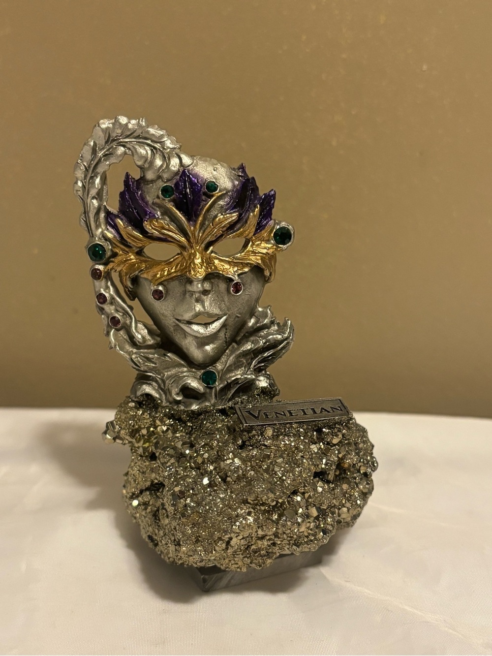 Venetian Mask Decorative Sculpture Pewter, Gold and Purple Greg Neely